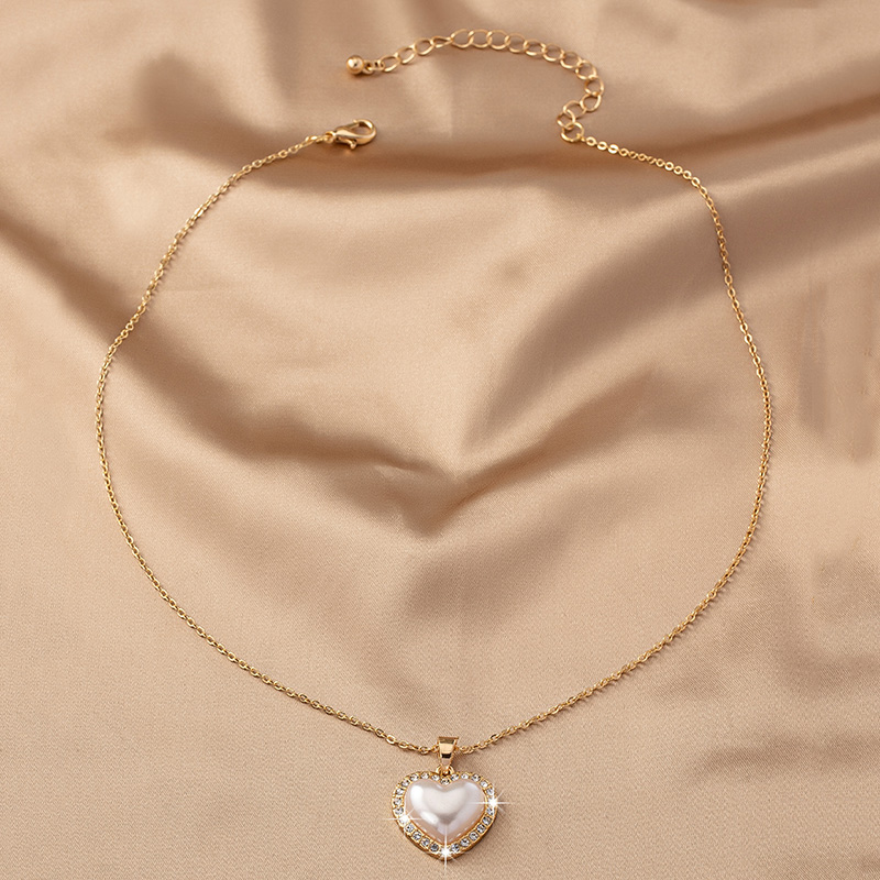 Sweet Korean Style Electrocardiogram Heart Shape Wings Rhinestones Pearl Alloy Wholesale Pendant Necklace display picture 2