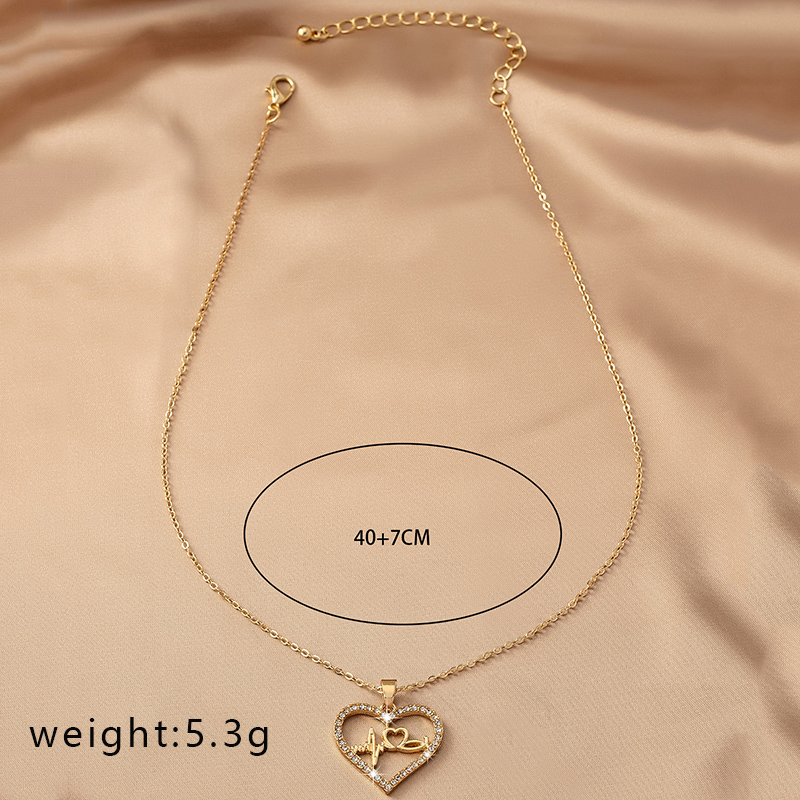 Sweet Korean Style Electrocardiogram Heart Shape Wings Rhinestones Pearl Alloy Wholesale Pendant Necklace display picture 13