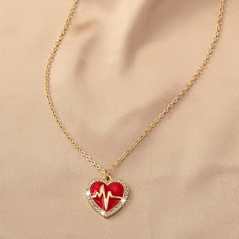 Sweet Korean Style Electrocardiogram Heart Shape Wings Rhinestones Pearl Alloy Wholesale Pendant Necklace display picture 19