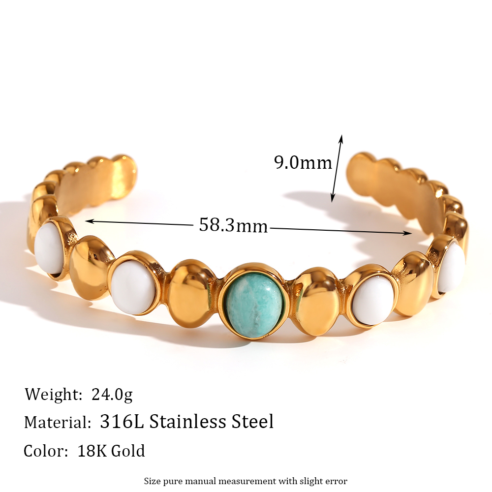 Elegant Vintage Style Geometric Stainless Steel Plating Inlay Gem 18k Gold Plated Bangle display picture 2