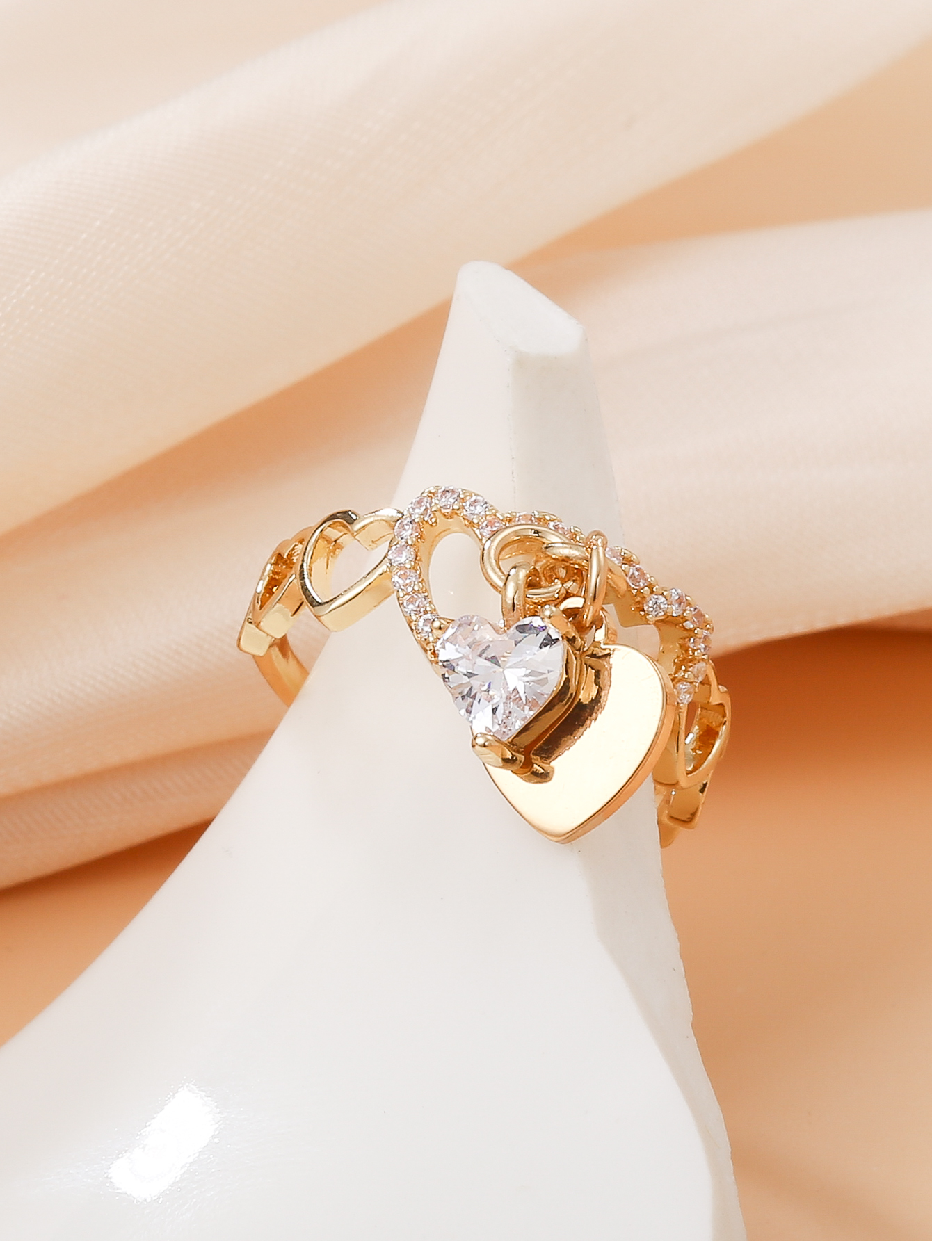 Copper Gold Plated Elegant Inlay Heart Shape Zircon Open Rings display picture 1