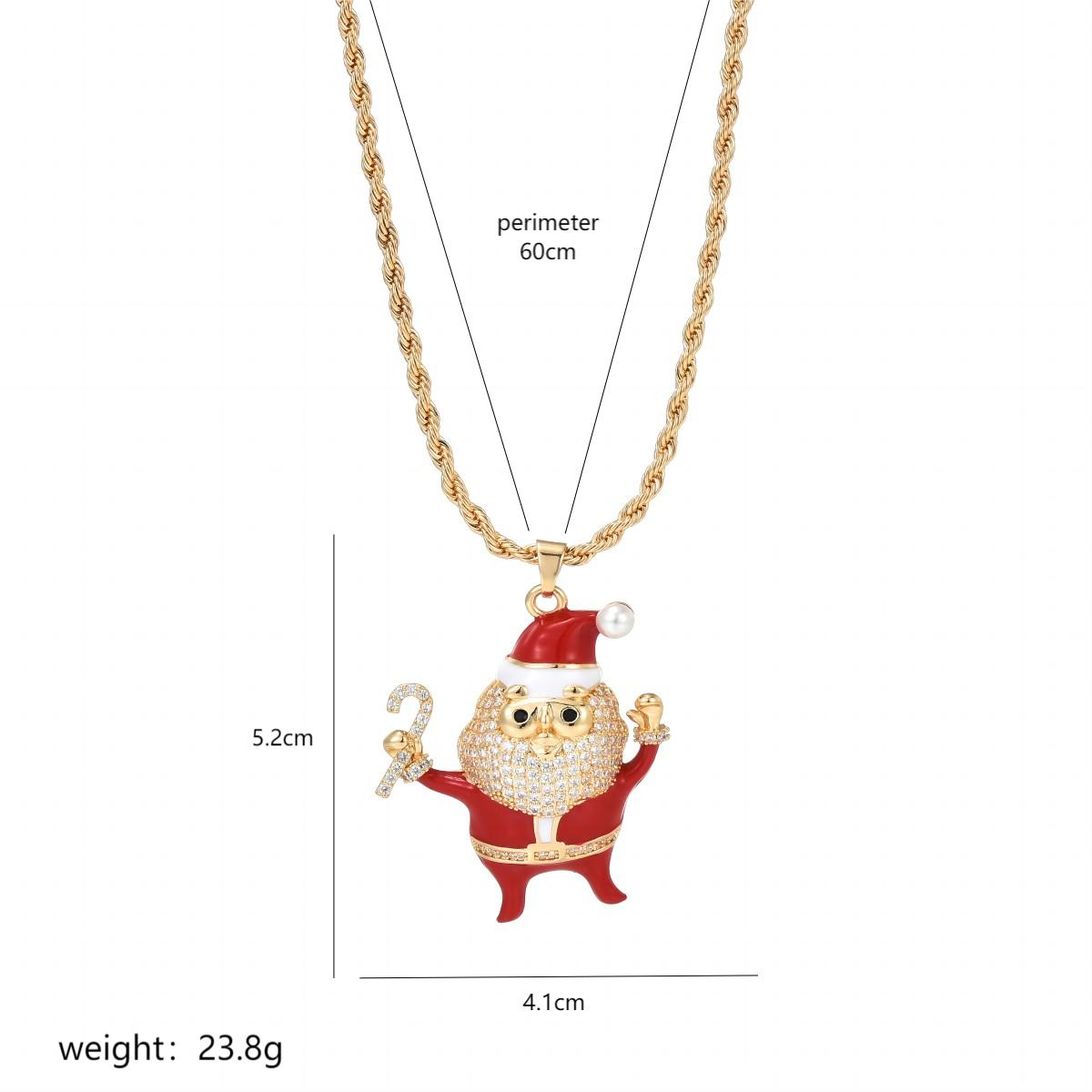 Wholesale Christmas Streetwear Santa Claus Copper Enamel Plating Inlay Pearl Zircon Pendant Necklace display picture 3