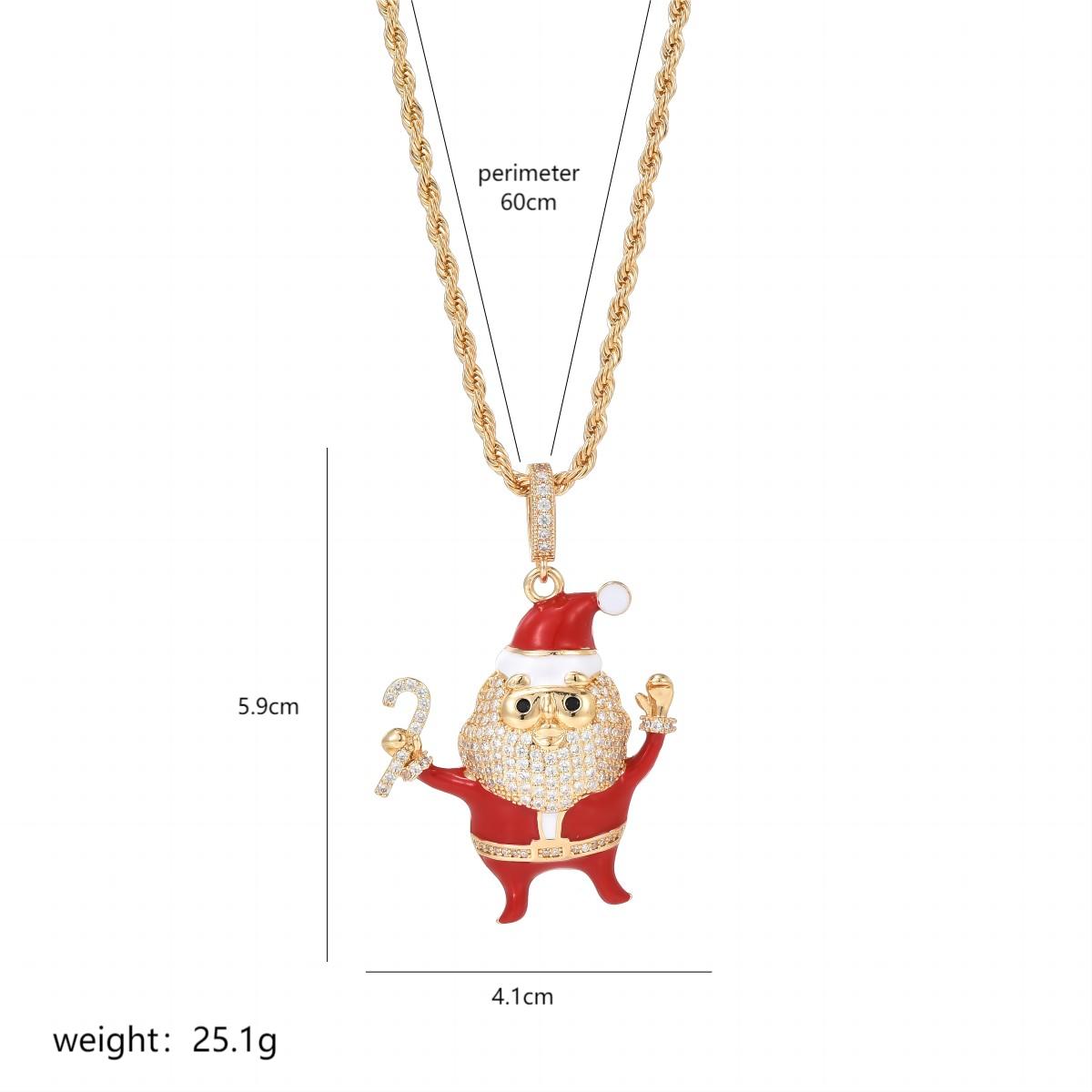 Wholesale Christmas Streetwear Santa Claus Copper Enamel Plating Inlay Pearl Zircon Pendant Necklace display picture 2