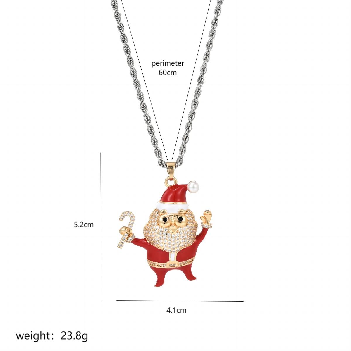 Großhandel Weihnachten Strassenmode Weihnachtsmann Kupfer Emaille Überzug Inlay Perle Zirkon Halskette Mit Anhänger display picture 5