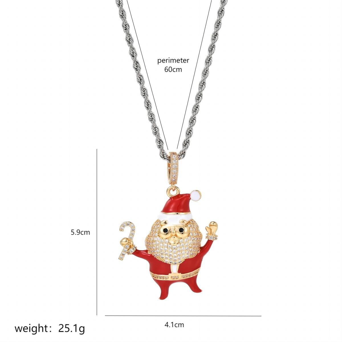 Wholesale Christmas Streetwear Santa Claus Copper Enamel Plating Inlay Pearl Zircon Pendant Necklace display picture 4