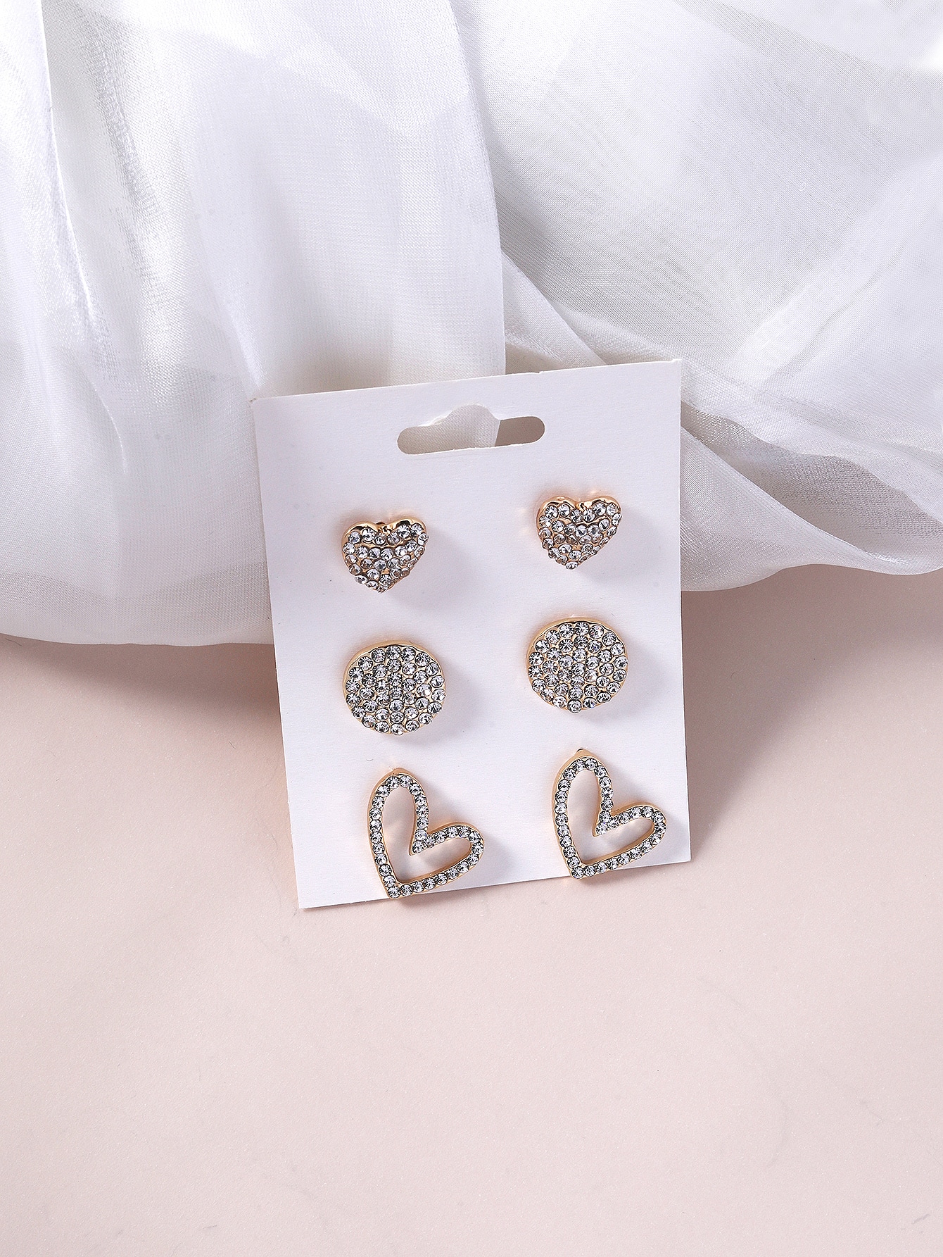3 Pairs Elegant Heart Shape Inlay Alloy Rhinestones Gold Plated Ear Studs display picture 2