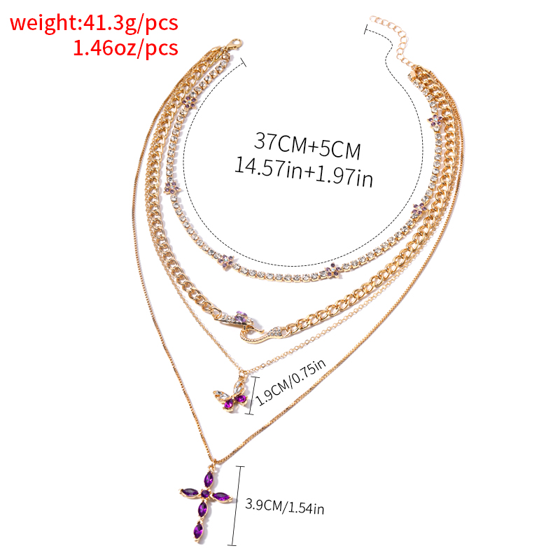 Simple Style Cross Snake Alloy Inlay Rhinestones Women's Layered Necklaces display picture 2