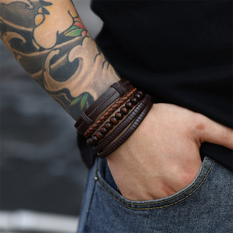 Casual Punk Cool Style Leaf Skull Pu Leather Alloy Men's Bracelets display picture 27