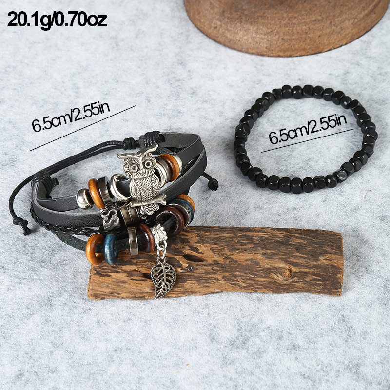Casual Punk Cool Style Leaf Skull Pu Leather Alloy Men's Bracelets display picture 38