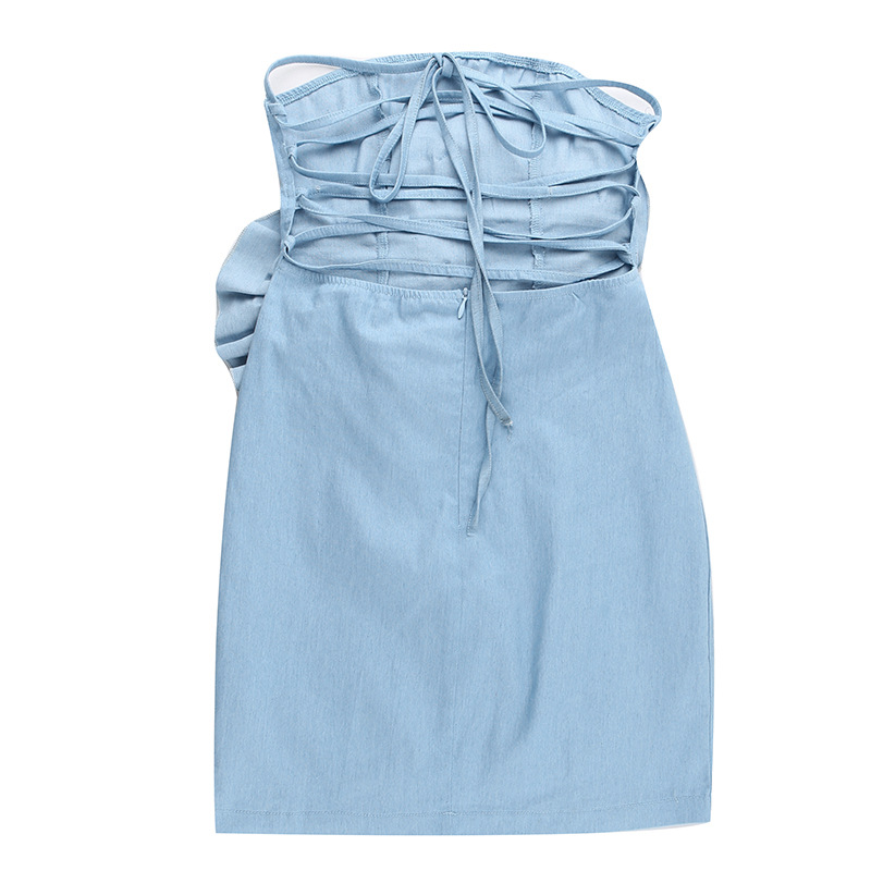 Women's Denim Dress Sexy Strapless Sleeveless Flower Above Knee Street display picture 19