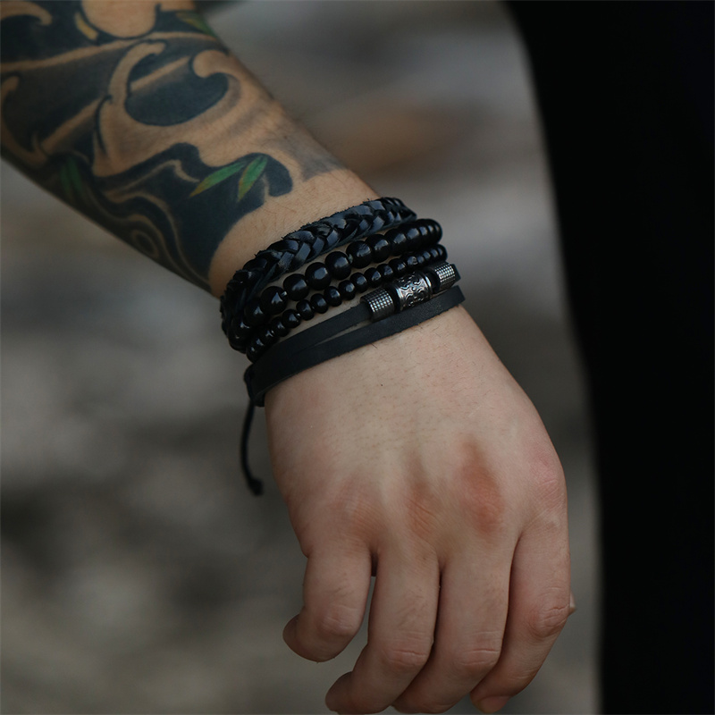 Casual Punk Cool Style Leaf Skull Pu Leather Alloy Men's Bracelets display picture 51