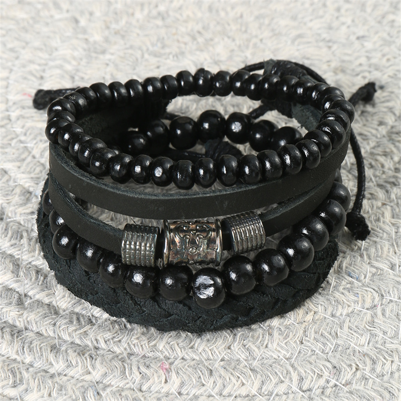 Casual Punk Cool Style Leaf Skull Pu Leather Alloy Men's Bracelets display picture 52