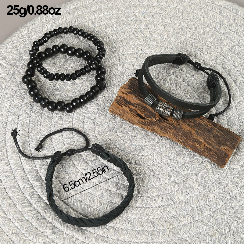 Casual Punk Cool Style Leaf Skull Pu Leather Alloy Men's Bracelets display picture 56