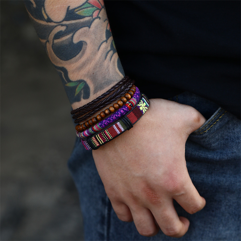 Casual Punk Cool Style Leaf Skull Pu Leather Alloy Men's Bracelets display picture 57