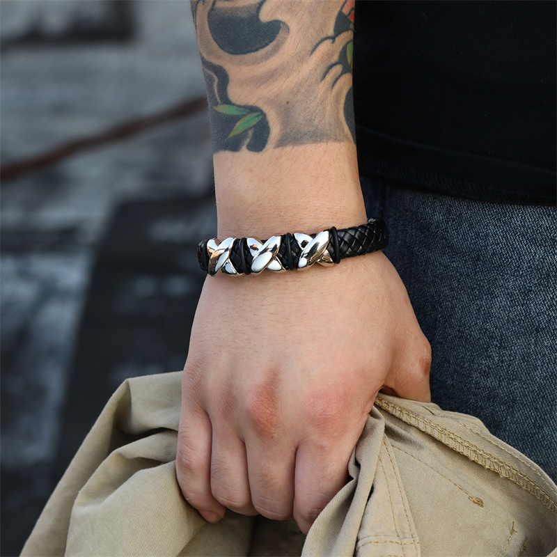 Casual Punk Cool Style Leaf Skull Pu Leather Alloy Men's Bracelets display picture 63