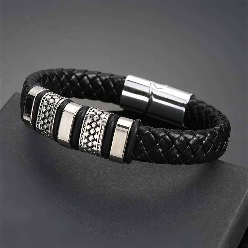 Casual Punk Cool Style Leaf Skull Pu Leather Alloy Men's Bracelets display picture 70