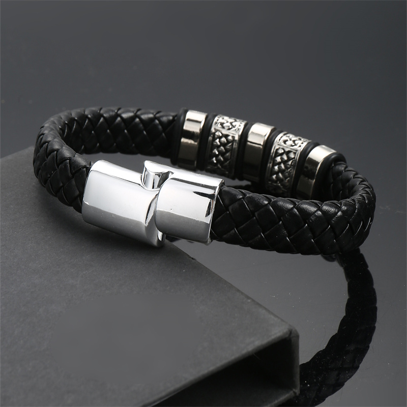 Casual Punk Cool Style Leaf Skull Pu Leather Alloy Men's Bracelets display picture 71