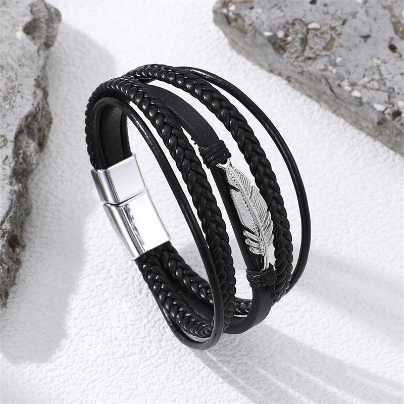 Casual Punk Cool Style Leaf Skull Pu Leather Alloy Men's Bracelets display picture 82