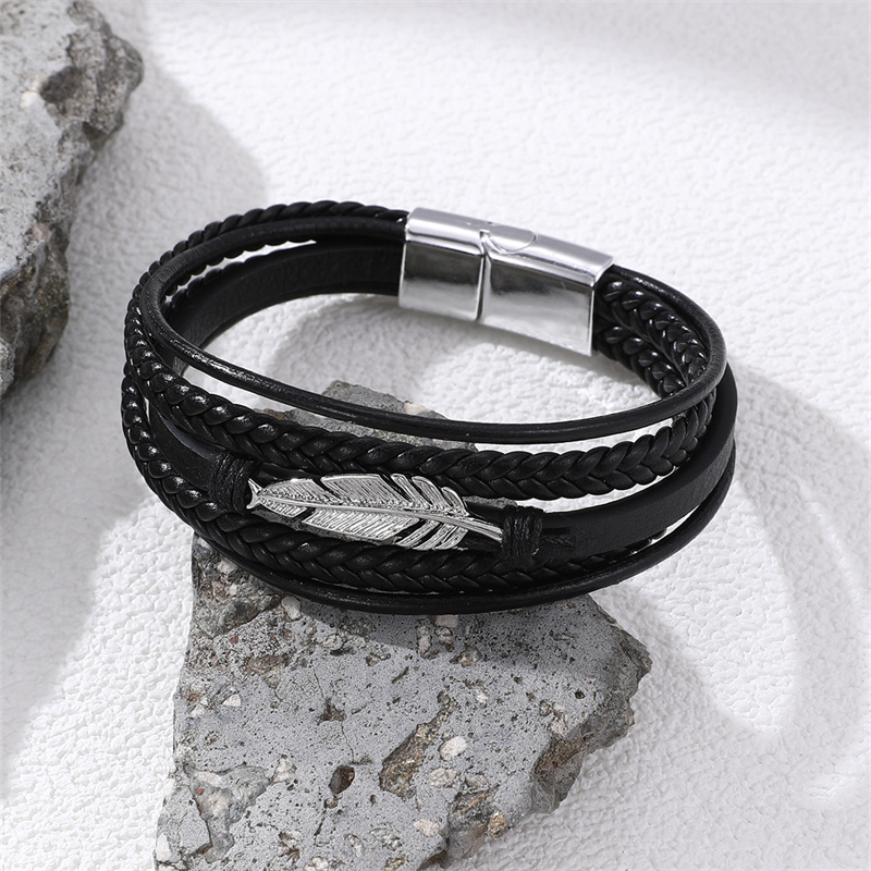 Casual Punk Cool Style Leaf Skull Pu Leather Alloy Men's Bracelets display picture 84