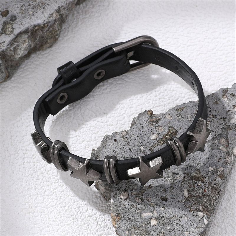 Casual Punk Cool Style Leaf Skull Pu Leather Alloy Men's Bracelets display picture 96
