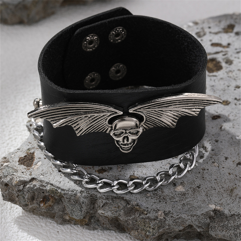 Casual Punk Cool Style Leaf Skull Pu Leather Alloy Men's Bracelets display picture 101