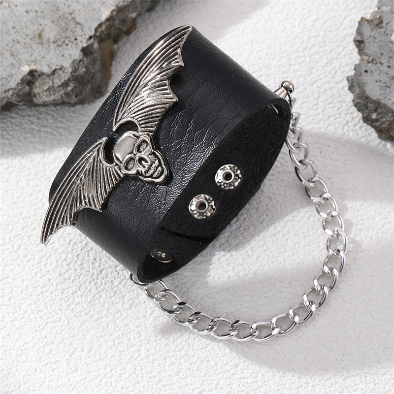 Casual Punk Cool Style Leaf Skull Pu Leather Alloy Men's Bracelets display picture 102