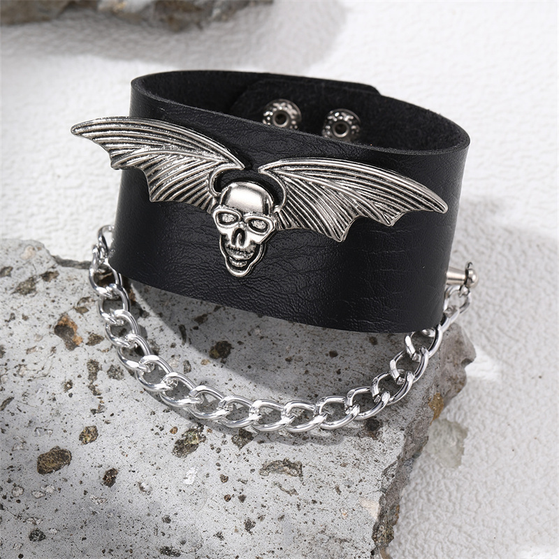 Casual Punk Cool Style Leaf Skull Pu Leather Alloy Men's Bracelets display picture 100