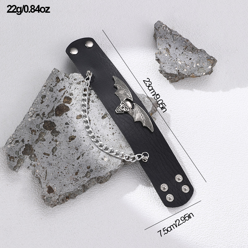 Casual Punk Cool Style Leaf Skull Pu Leather Alloy Men's Bracelets display picture 104