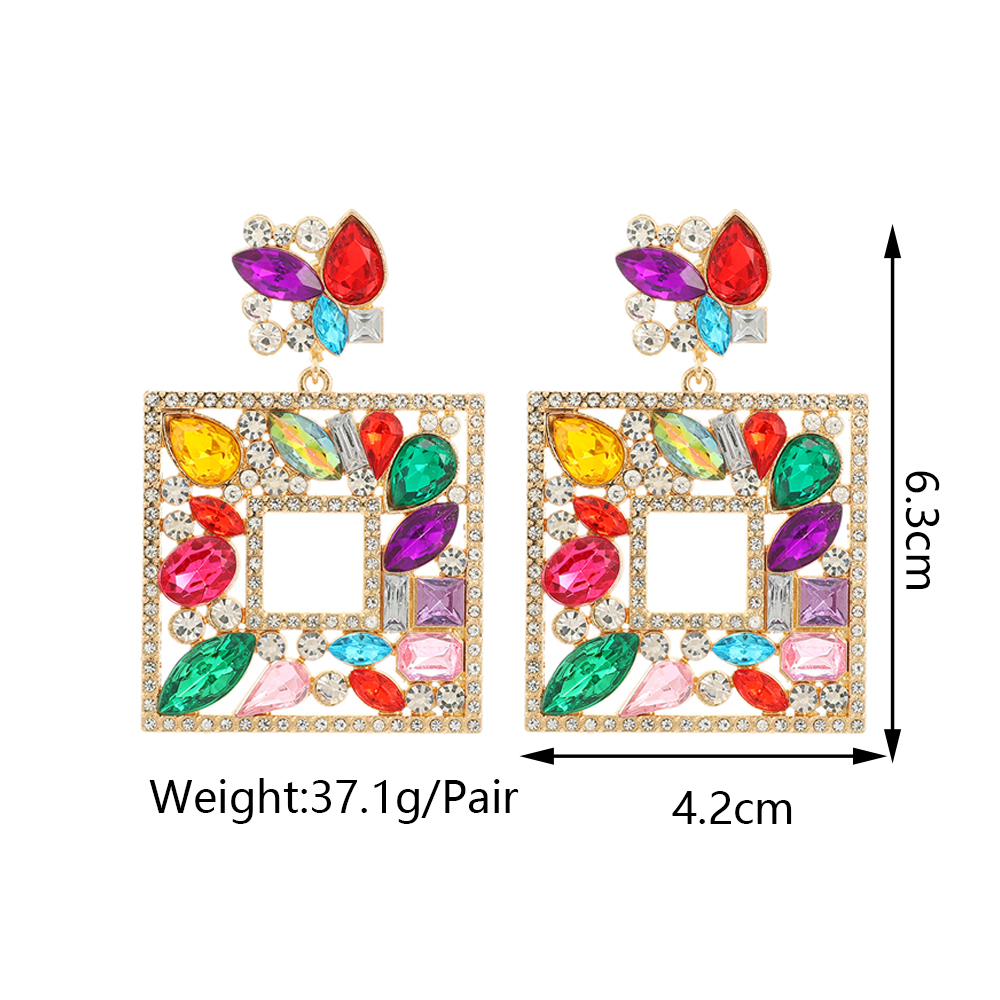1 Pair Luxurious Shiny Square Plating Hollow Out Inlay Zinc Alloy Glass Dangling Earrings display picture 1