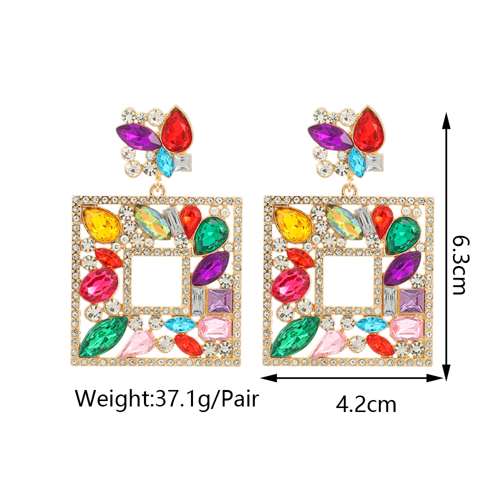 1 Par Lujoso Brillante Cuadrado Enchapado Ahuecar Embutido Aleación De Zinc Vidrio Pendientes Colgantes display picture 1