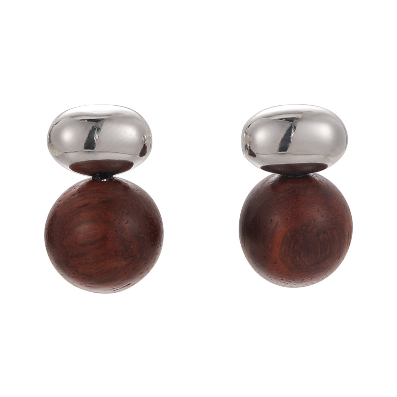 1 Pair Elegant Glam Lady Geometric Alloy Wooden Beads White Gold Plated Drop Earrings display picture 9