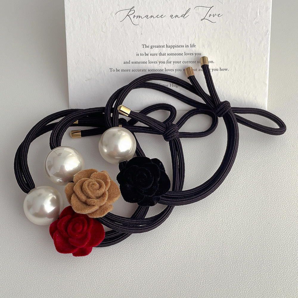 Elegant Sweet Flower Artificial Pearl Woolen Silica Gel Hair Tie display picture 6