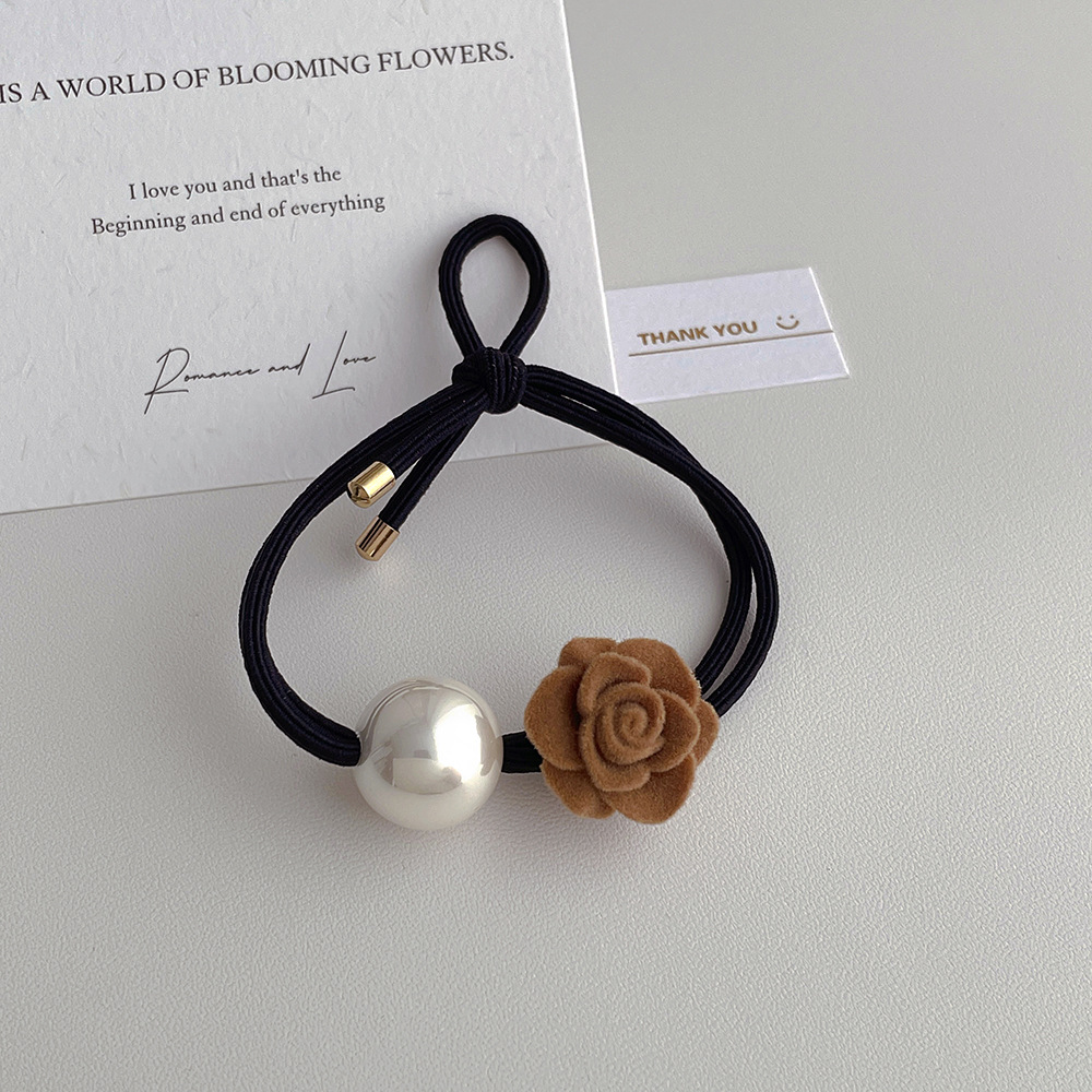 Elegant Sweet Flower Artificial Pearl Woolen Silica Gel Hair Tie display picture 2