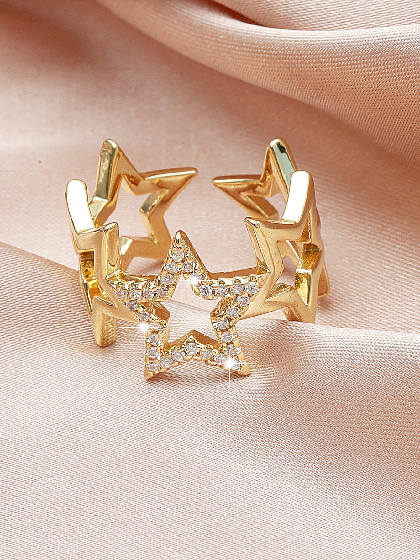 Elegant Lady Pentagram White Gold Plated Gold Plated Rhinestones Alloy Wholesale Open Rings display picture 4