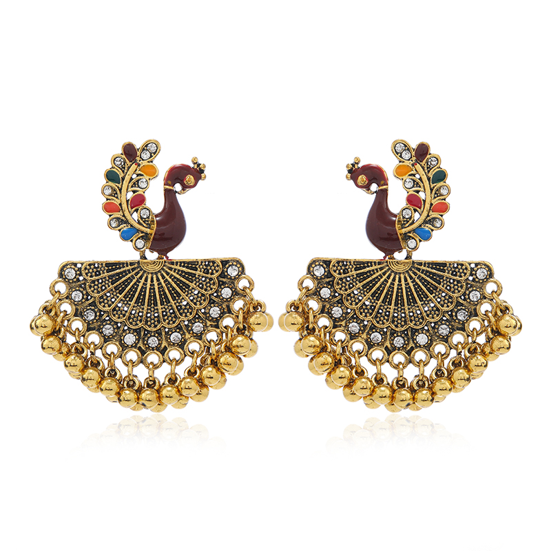 1 Pair Elegant Pastoral Peacock Plating Inlay Alloy Zircon Gold Plated Drop Earrings display picture 1