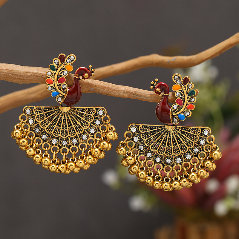 1 Pair Elegant Pastoral Peacock Plating Inlay Alloy Zircon Gold Plated Drop Earrings display picture 2
