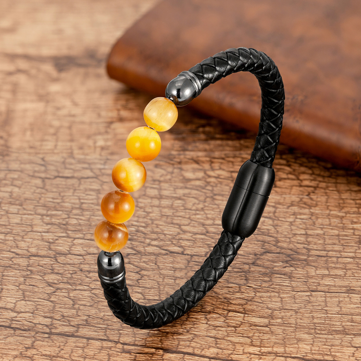 Simple Style Streetwear Round Pu Leather Agate Tiger Eye Unisex Bracelets display picture 1