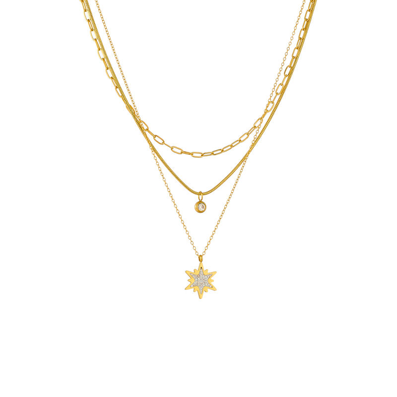 304 Stainless Steel 18K Gold Plated Elegant Lady Korean Style Layered Plating Inlay Star Rhinestones Layered Necklaces display picture 2