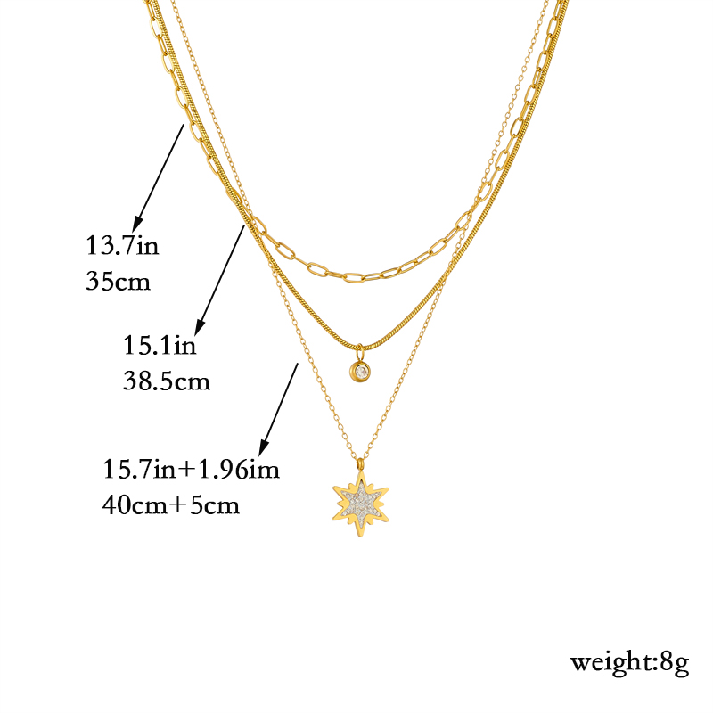 304 Stainless Steel 18K Gold Plated Elegant Lady Korean Style Layered Plating Inlay Star Rhinestones Layered Necklaces display picture 1