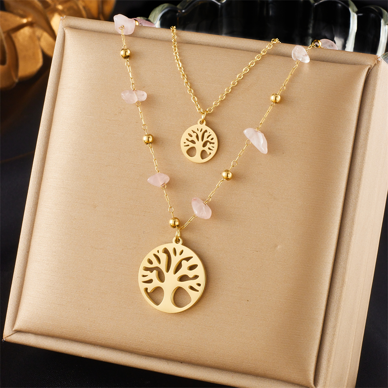 Wholesale Elegant Lady Tree Titanium Steel Plating 18k Gold Plated Layered Necklaces display picture 5