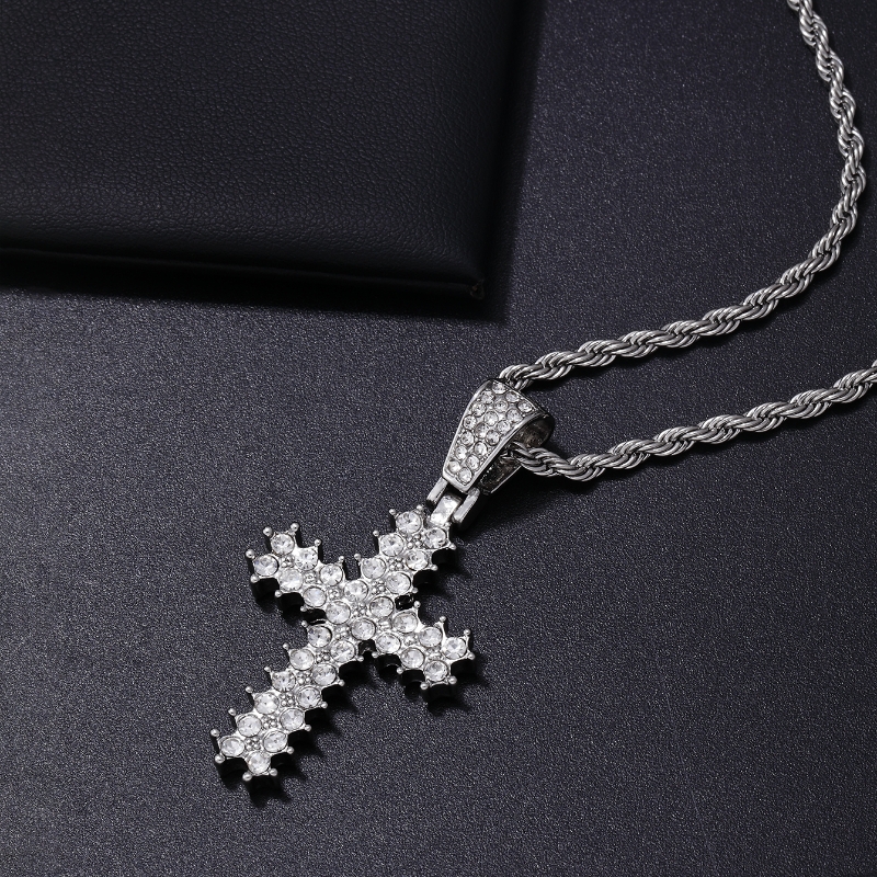 Hip-hop Rock Punk Cross Stainless Steel Alloy Plating Inlay Rhinestones White Gold Plated Men's Pendant Necklace display picture 3