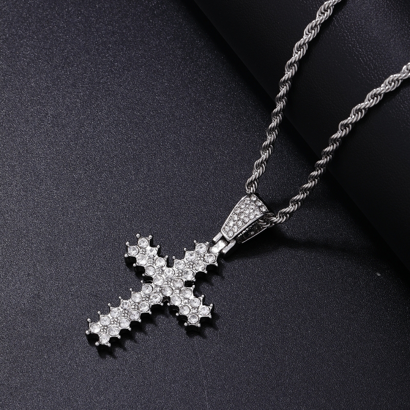 Hip-hop Rock Punk Cross Stainless Steel Alloy Plating Inlay Rhinestones White Gold Plated Men's Pendant Necklace display picture 1