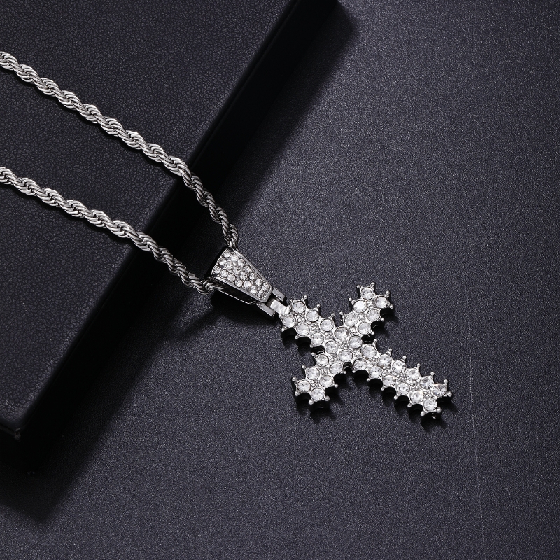 Hip-hop Rock Punk Cross Stainless Steel Alloy Plating Inlay Rhinestones White Gold Plated Men's Pendant Necklace display picture 2