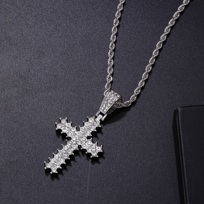 Hip-hop Rock Punk Cross Stainless Steel Alloy Plating Inlay Rhinestones White Gold Plated Men's Pendant Necklace display picture 4