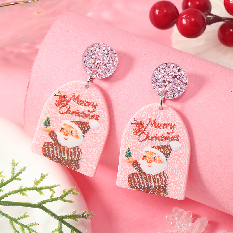 1 Pair Cute Christmas Streetwear Christmas Tree Santa Claus Painted Arylic Drop Earrings display picture 5