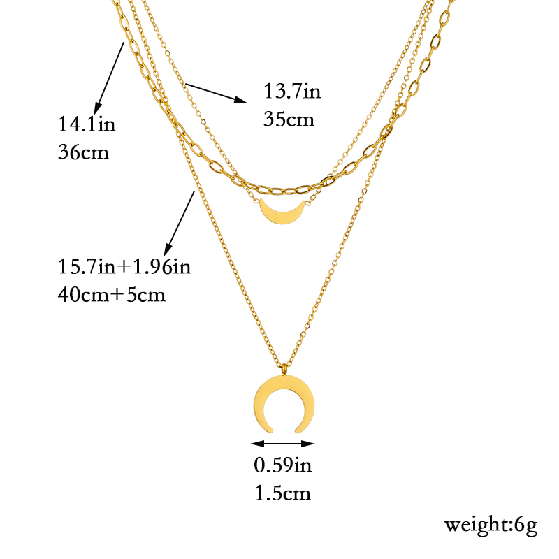 304 Stainless Steel Retro Korean Style Layered Plating Moon No Inlaid Layered Necklaces display picture 2