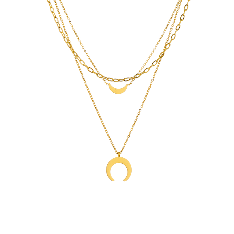 304 Stainless Steel Retro Korean Style Layered Plating Moon No Inlaid Layered Necklaces display picture 1