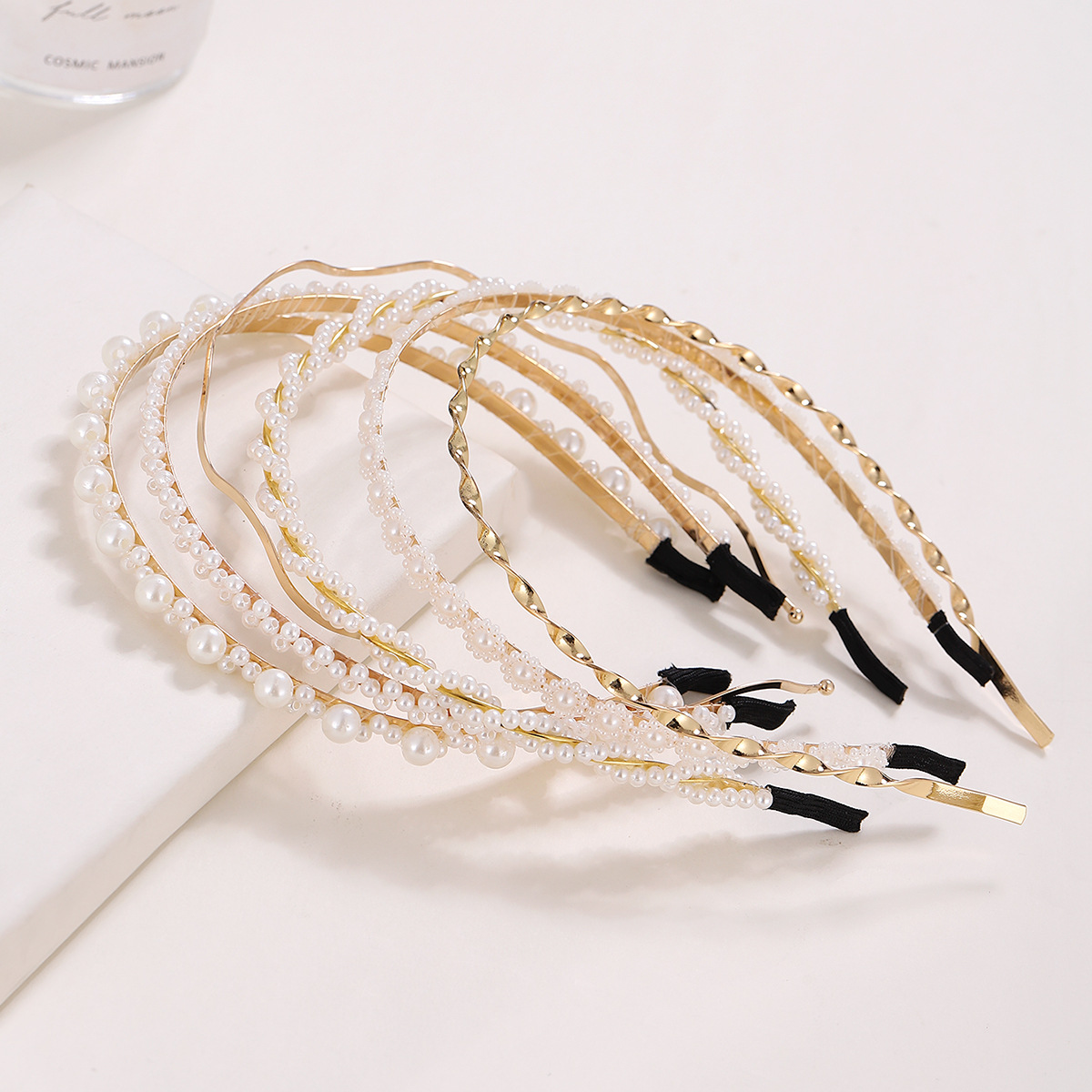 Sweet Solid Color Imitation Pearl Alloy Plating Hair Band display picture 3