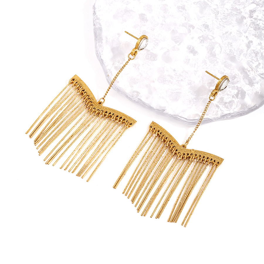 1 Pair Ig Style Simple Style Star Tassel Solid Color Plating Chain Inlay Stainless Steel Artificial Pearls 18k Gold Plated Drop Earrings display picture 3