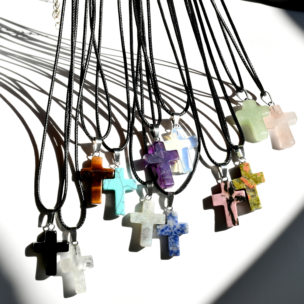 Casual Cross Silver Plated Natural Stone Wholesale Pendant Necklace display picture 3